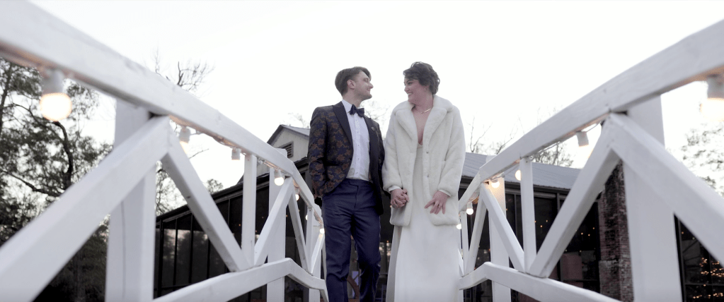 This is a picture of a bride and groom at their venue